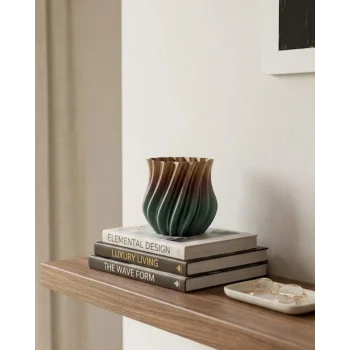 Koyu Metalik Kıvrımlı 3D Vazo Minimal Lüks Ev Ofis Dekoru