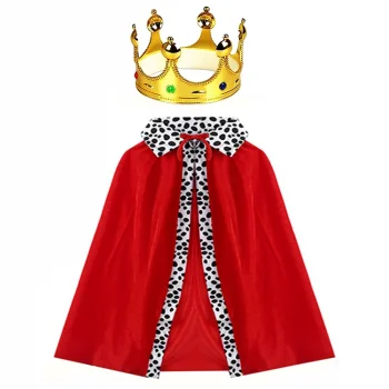 Kral Kostüm Pelerini ve Altın Renk Kral Tacı Çocuk Boy 90 cm (5047)