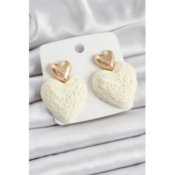Krem Kalp Figürlü Hasır Örgü Model Gold Renk Kadın Küpe