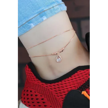 Kristal Taşlı Rose Renk Çift Zincirli Hal Hal