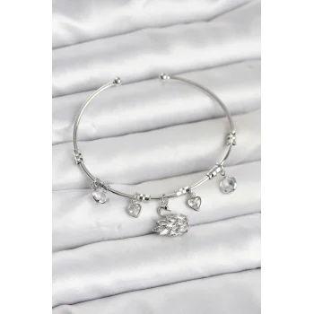 Kuğu Charmlı Gümüş Renk Kadın Bileklik