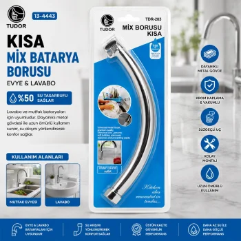 KUĞU EVYE - LAVABO KISA MİX BATARYA BORUSU KROM KAPLAMA - VAKUMLU - SÜZGEÇLİ UÇ (5047)