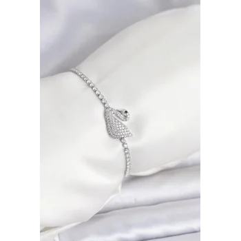 Kuğu Model Zirkon Taşlı Gümüş Renk Asansörlü Su Yolu Bileklik