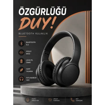 Kulak Üstü Bluetooth Kulaklık Ayarlanabiilir Uzun Pil Ömrü Kablosuz 5.0 Bluetooth