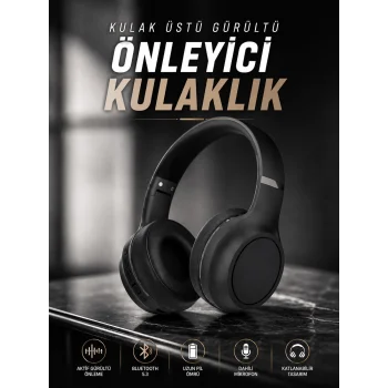 Kulak Üstü Kablosuz Bluetooth Kulaklık Gürültü Önleyici Ayarlanabilir