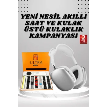 Kulak Üstü P9 Kablosuz Bluetooth Kulaklık ve 7 Kordonlu Akıllı Saat