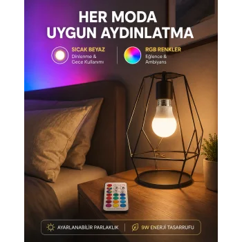 Kumanda Destekli Çok Renkli Akıllı LED Ampul Yeni Nesil