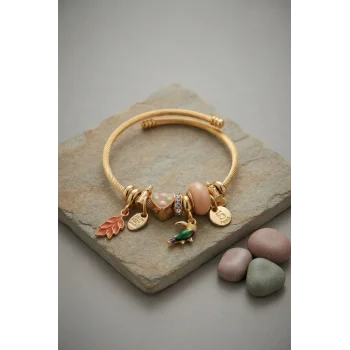 Kuş Figürlü Charmlı Gold Renk Bileklik
