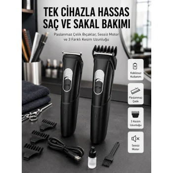 Lazer Epilasyon Öncesi Kısaltma Şarjlı Saç Sakal Tıraş Makinesi Ense Kesme Makinesi