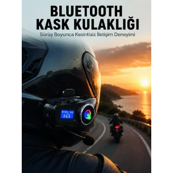 LCD Ekranlı Bluetooth Kask Kulaklığı FM Radyo ve SD Kart Girişli