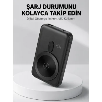 LCD Ekranlı Kablosuz Powerbank Type C ve USB Çıkışlı Yeni Nesil