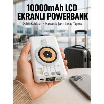 LCD Göstergeli Manyetik Powerbank Type C USB Girişli Yeni Nesil
