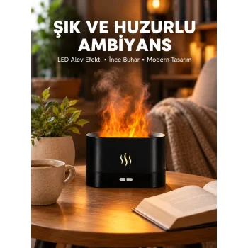 LED Işıklı Buhar Makinesi Alev Efektli Kumandalı Oda Nemlendirici Yeni Nesil