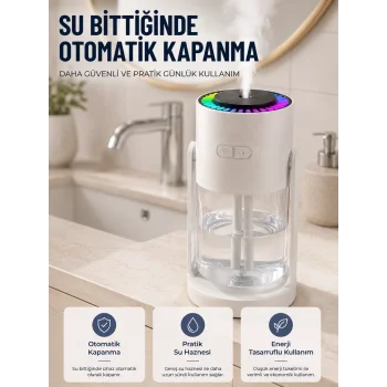 LED Işıklı Hava Nemlendirme Cihazı Şeffaf Su Hazneli Sessiz Masaüstü Nemlendirici