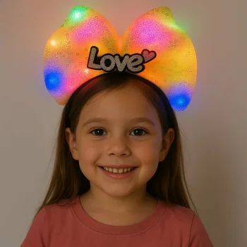 LED Işıklı Love Yazılı Sarı Fiyonk Taç – Kız Çocuk Parti Tacı