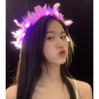 Led Işıklı Rengarenk Yanan 3 Fonksiyonlu Otrişli Parti Tacı Pembe Renk 12x12 cm (5047)