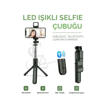 Led Işıklı Selfie Çubuğu Bluetooth Kumandalı Kablosuz Tripot Selfie Monopod Selfie Stick SİYAH