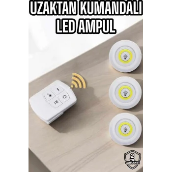 Led Lamba 3lü Uzaktan Kumandalı Yapışkanlı Beyaz Işık