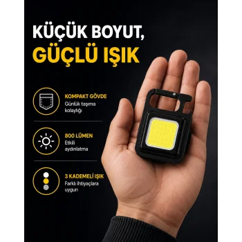 LED Mini Anahtarlık Fener – 1000 Lümen Güçlü Işık ve USB Type-C Şarjlı Yeni Nesil