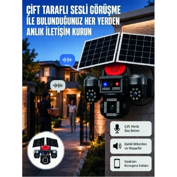 LED Projektörlü Sirenli Güneş Enerjili Akıllı Güvenlik Kamerası