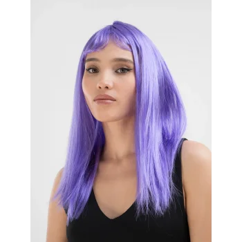 Lila Renk Uzun Düz Parti Peruğu