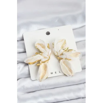 Lotus Model Beyaz Renk Tüllü Kadın Küpe