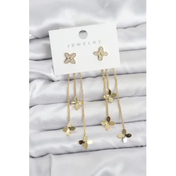 Lotus Model Gold Renk Pirinç Sallantılı Kadın Küpe