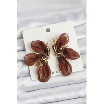 Lotus Model Kahverengi Renk Tüllü Kadın Küpe