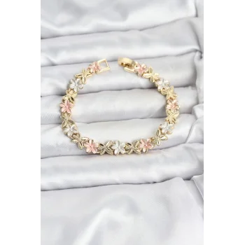 Lotus Model Pirinç Gold ve Pembe Renk Kadın Bileklik