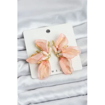 Lotus Model Yavruağızı Renk Tüllü Kadın Küpe