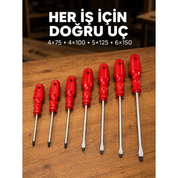 Manyetik Uçlu 7 Parça Tornavida Seti Düz ve Yıldız Tornavida