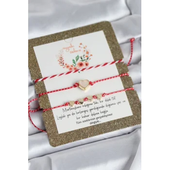 Marteniçka Bileklik 3lü Beyaz Mineli Kalp Model