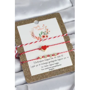 Marteniçka Bileklik 3lü Kırmızı Mineli Kalp Model