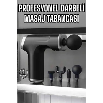 Masaj Tabancası 4 Başlıklı Kas ve Vücut Ağrıları İçin Şarjlı Darbeli