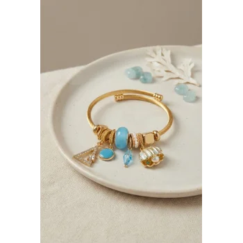 Mavi Deniz Kabuğu Model Gold Renk Charmlı Bileklik