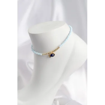 Mavi Renk Boncuklu Balık Figürlü Halhal