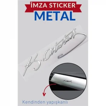 8.5 cm Ultra-Lüks 3D Metal Atatürk İmzası - Torpido ve Gövde Logosu 424423