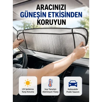 Metalize Reflektör Yüzeyli UV Koruyucu Araç Güneşliği – Serin ve Güvenli Sürüşler İçin
