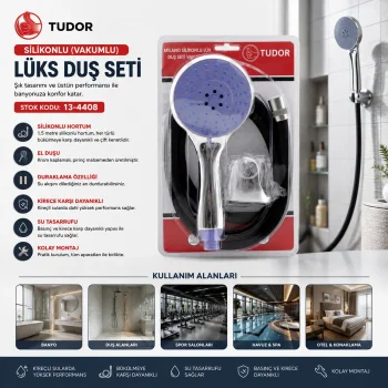 MİLANO VAKUMLU - SİLİKON LÜKS DUŞ SETİ DUŞ BAŞLIK=MİX SİLİKON HORTUM=1.5MT MAFSAL=3 KADEME (5047)