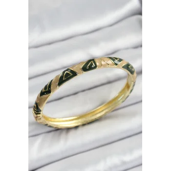 Mineli Pirinç Kahverengi Siyah Geometrik Desenli Kadın Kelepçe