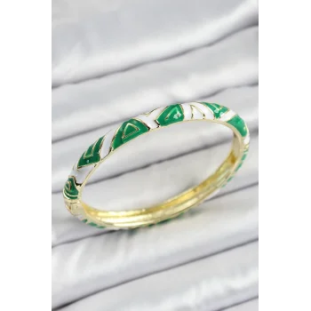 Mineli Pirinç Yeşil Beyaz Motifli Kadın Kelepçe