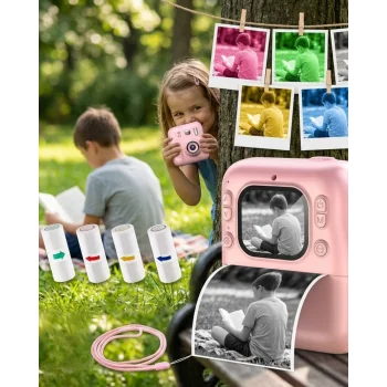 Mini Çocuk Kamerası Fotoğraf Video Çekim 4 Rulo Baskı Kağıdı ve 5 Kalem Hediyeli