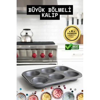 Mini Çocuklar İçin Cupcake Fırın Kalıbı 6 Büyük Bölmeli Muffin Kek Kalıbı