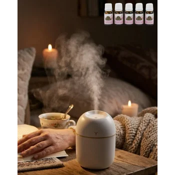 Mini Nemlendirici 5 Esans Hediyeli LED Işıklı Taşınabilir Aromaterapi Buhar Makinesi