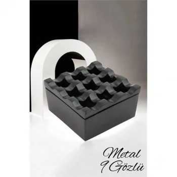 Kapaklı Paslanmaz Kare Küllük - Kapaklı Metal Kül Tablası - Kafe Küllüğü Restoran Küllüğü Masaüstü Küllük