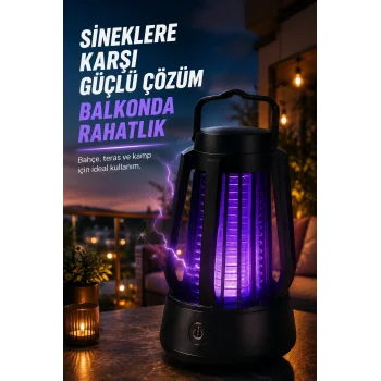 Mor Işıklı Elektrikli Sinek Öldürücü Lamba Balkon Bahçe Kamp Kullanım Cihazı