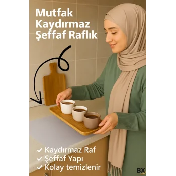 Mutfak Dolabı Çekmece Kaydırmaz Raf Örtüsü Şeffaf, Suya Dayanıklı, Kesilebilir Pvc 45x300 Cm