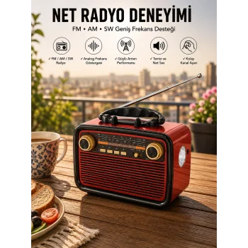 Müzik Kutusu Bluetooth Bağlantılı El Fenerli Nostaljik Tasarım Radyo