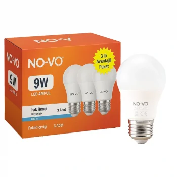 NO-VO 3LÜ AVANTAJ PAKET 9W BEYAZ LED AMPUL E27 806LM 6500K 15.000 SAAT ÖMÜR (5047)