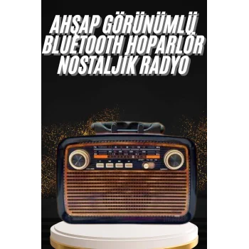 Nostaljik Görünümlü Ahşap Radyo TF SD USB Girişli Led Fener Işıklı